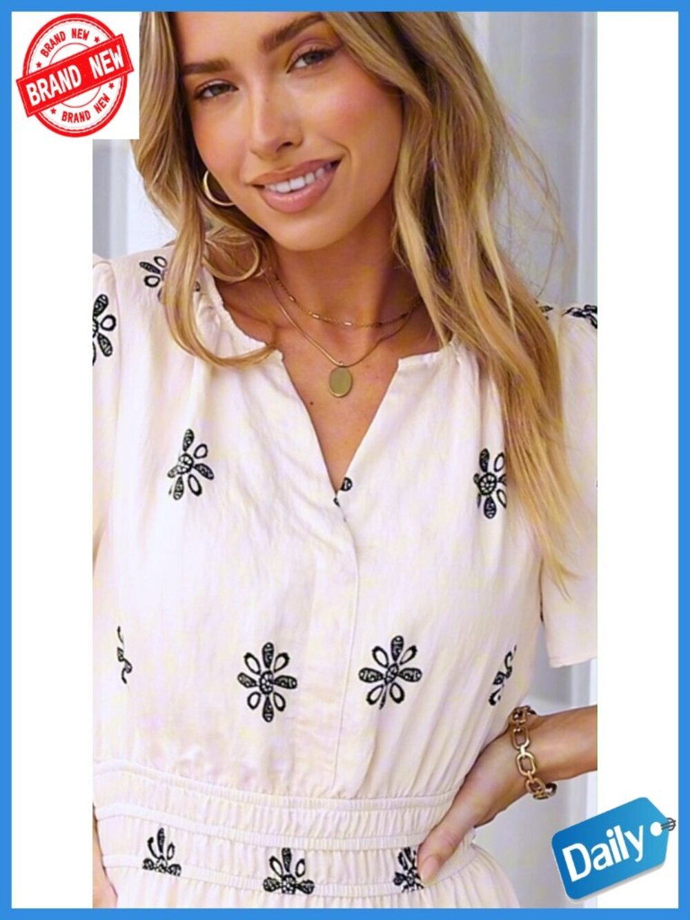 Boho Maxi Dress V-Neck Short Sleeve Floral Tiered Flowy Wedding Guest - Picture 6 of 6